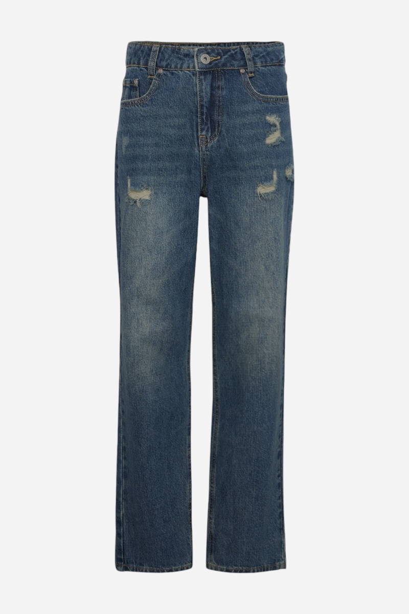 GRUNT Jeans Street Loose Ripped - Mörkblå