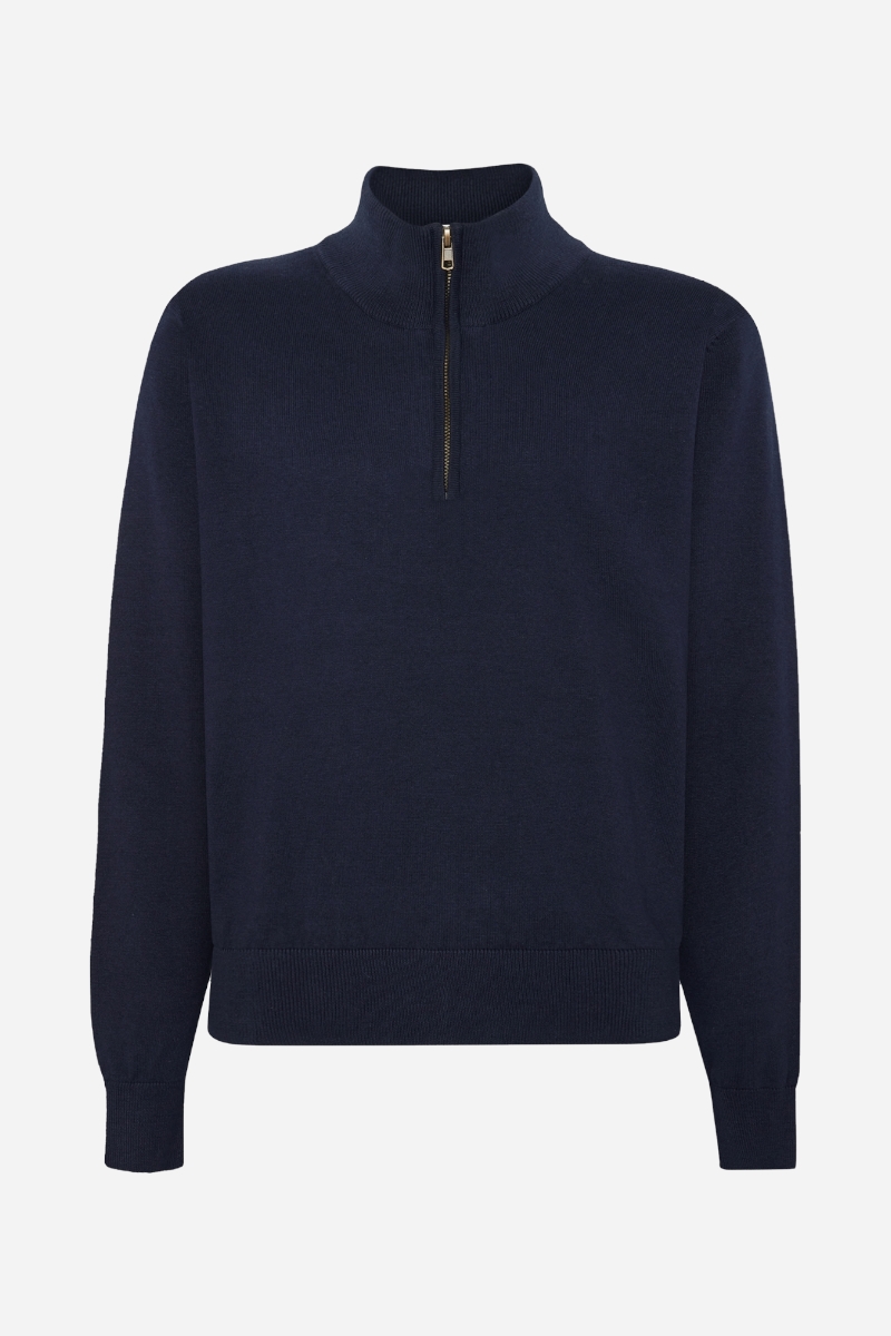 Grunt Ludvig Half Zip Knit - Marinblå