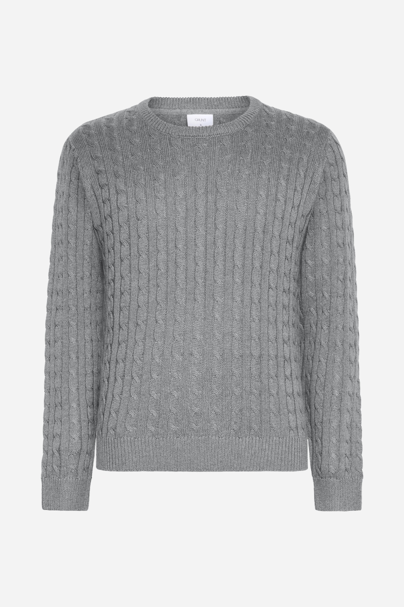 Grunt Tue Cable Knit - Gråmelerad