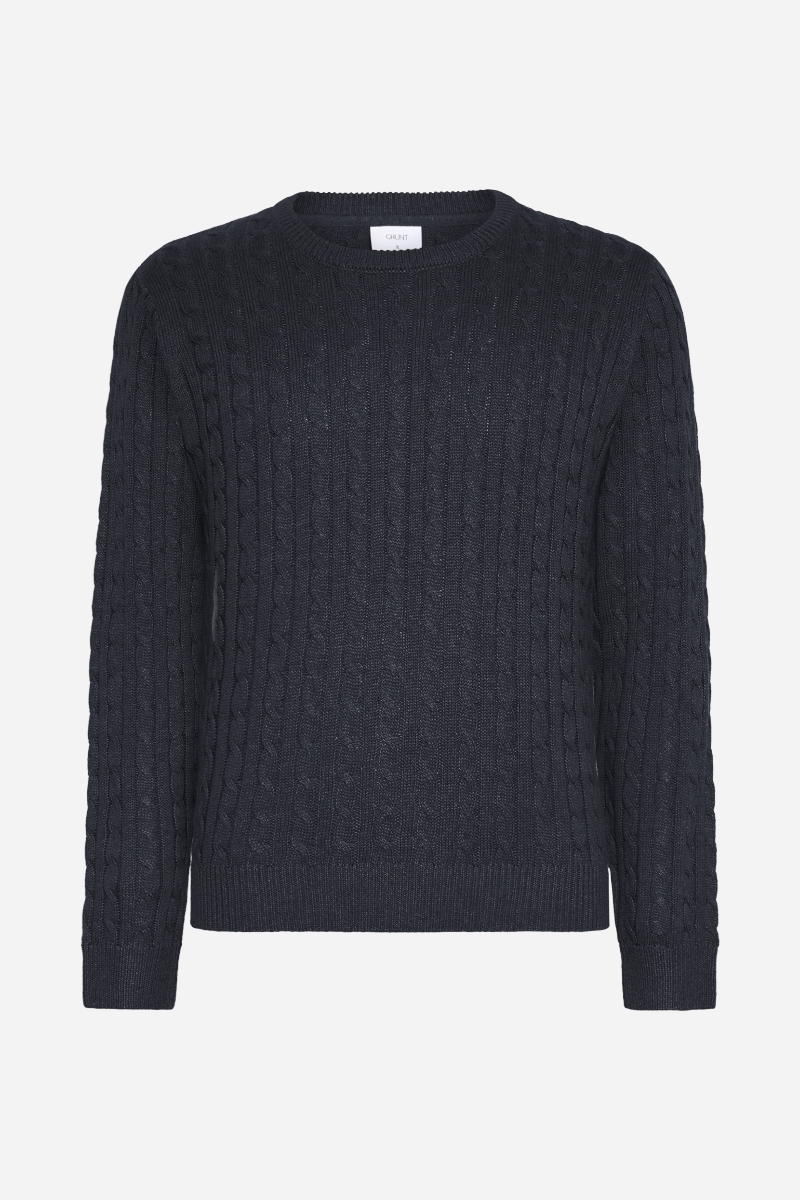 Grunt Tue Cable Knit - Marinblå