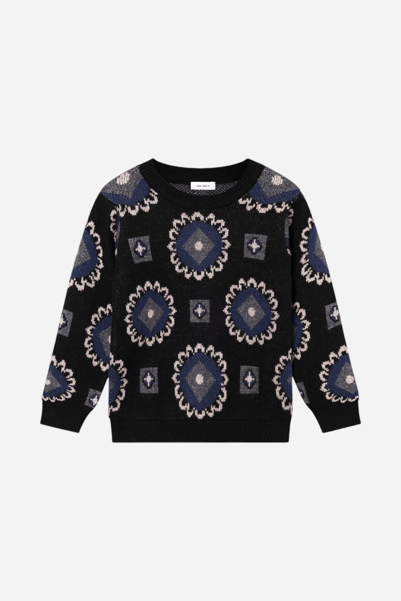 Les Deux Aro Paisley Roundneck - Svart/Blueprint