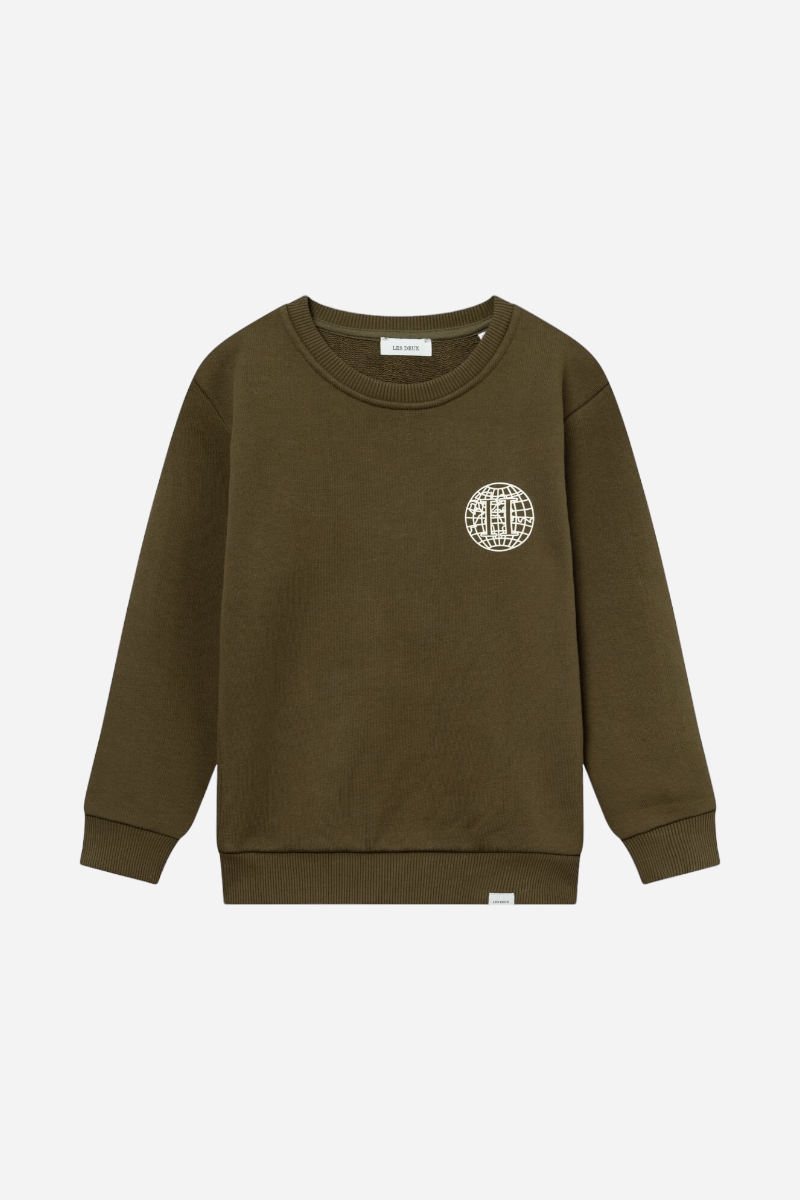 Les Deux Sweatshirt - Globe - Olive Night/Ivory