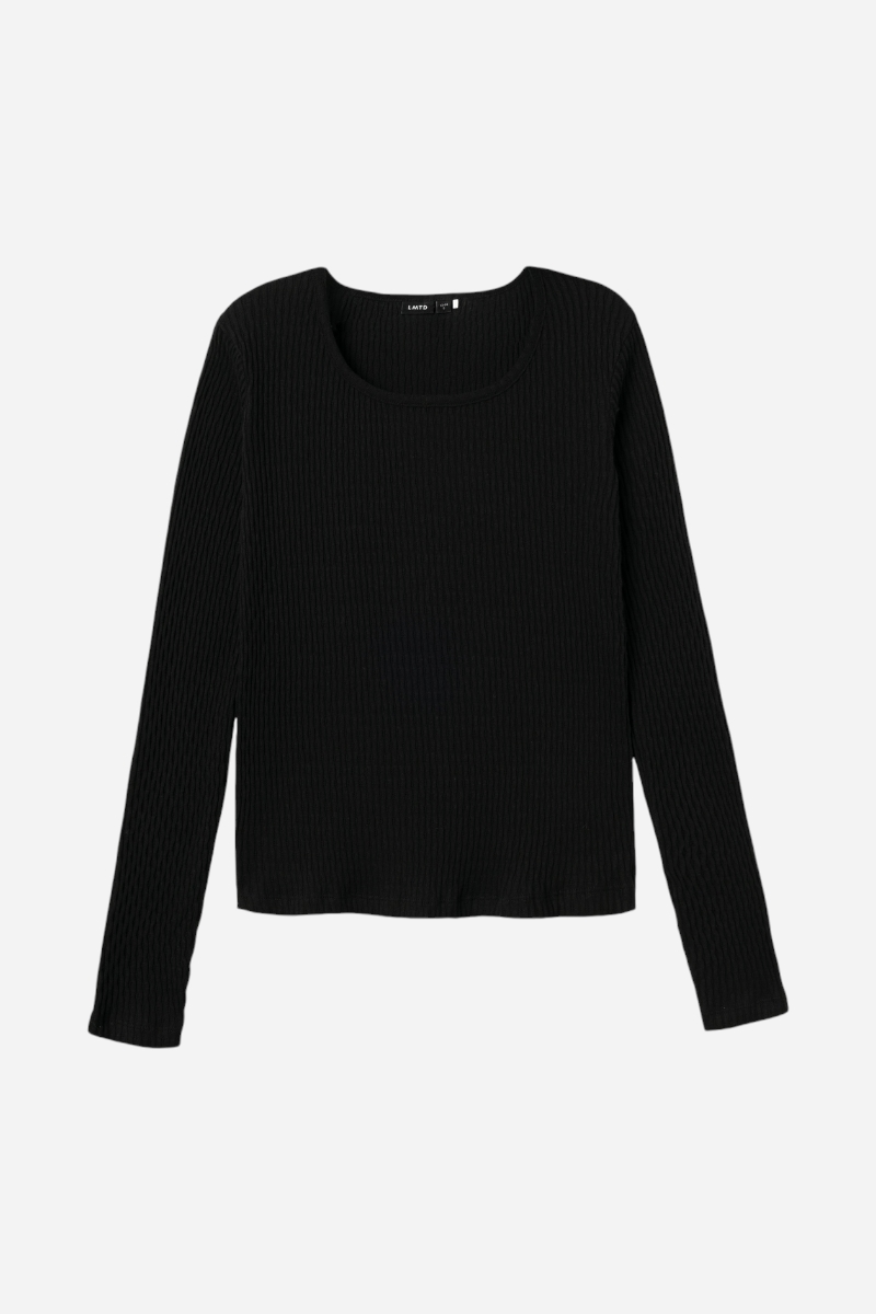 LMTD Ninusa LS Deep O-neck Topp - Svart