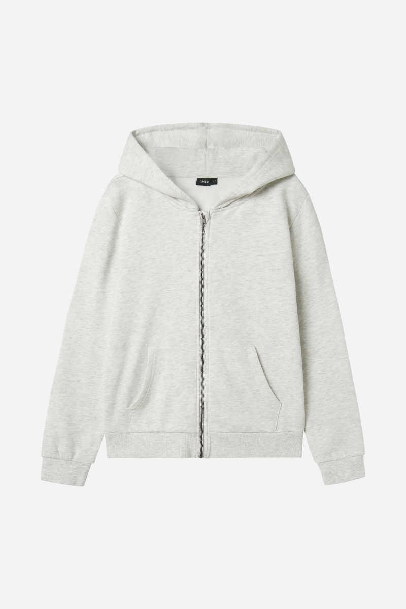 LMTD Nizu Bru Sweat Hood Cardigan - Ljusgrå Melange