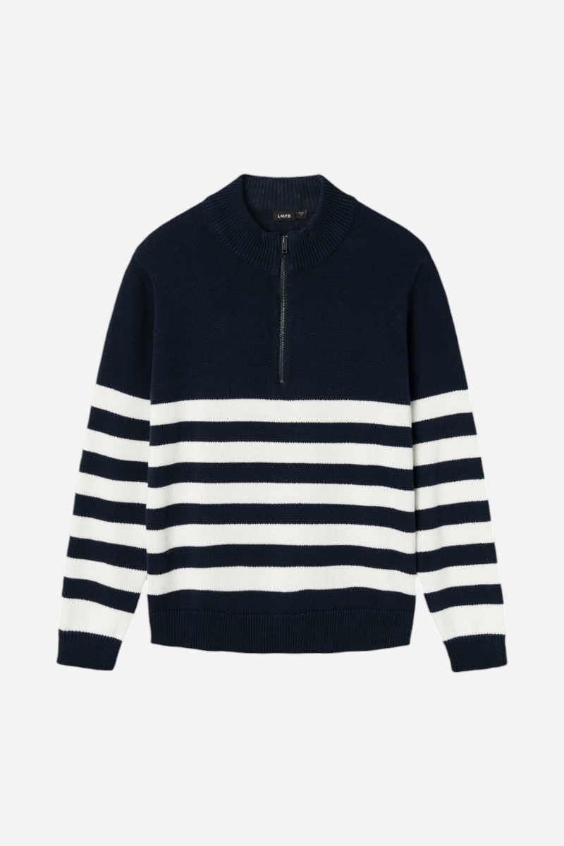 LMTD Nurjo LS Half Zip Knit - Dark Sapphire / White Alyssum