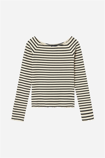 LMTD Ribbad Boatneck Topp - Vit Alyssum / Svart