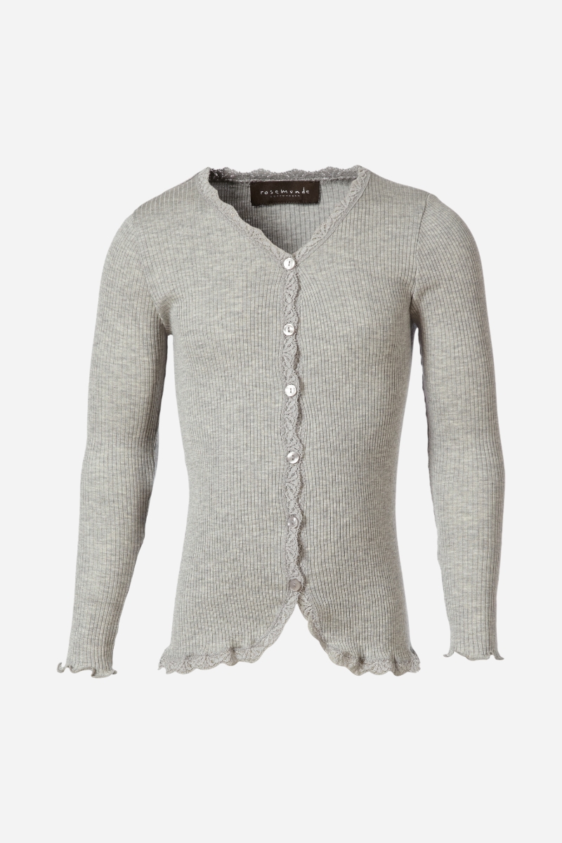 Rosemunde Silk Cardigan Lace - Ljusgrå