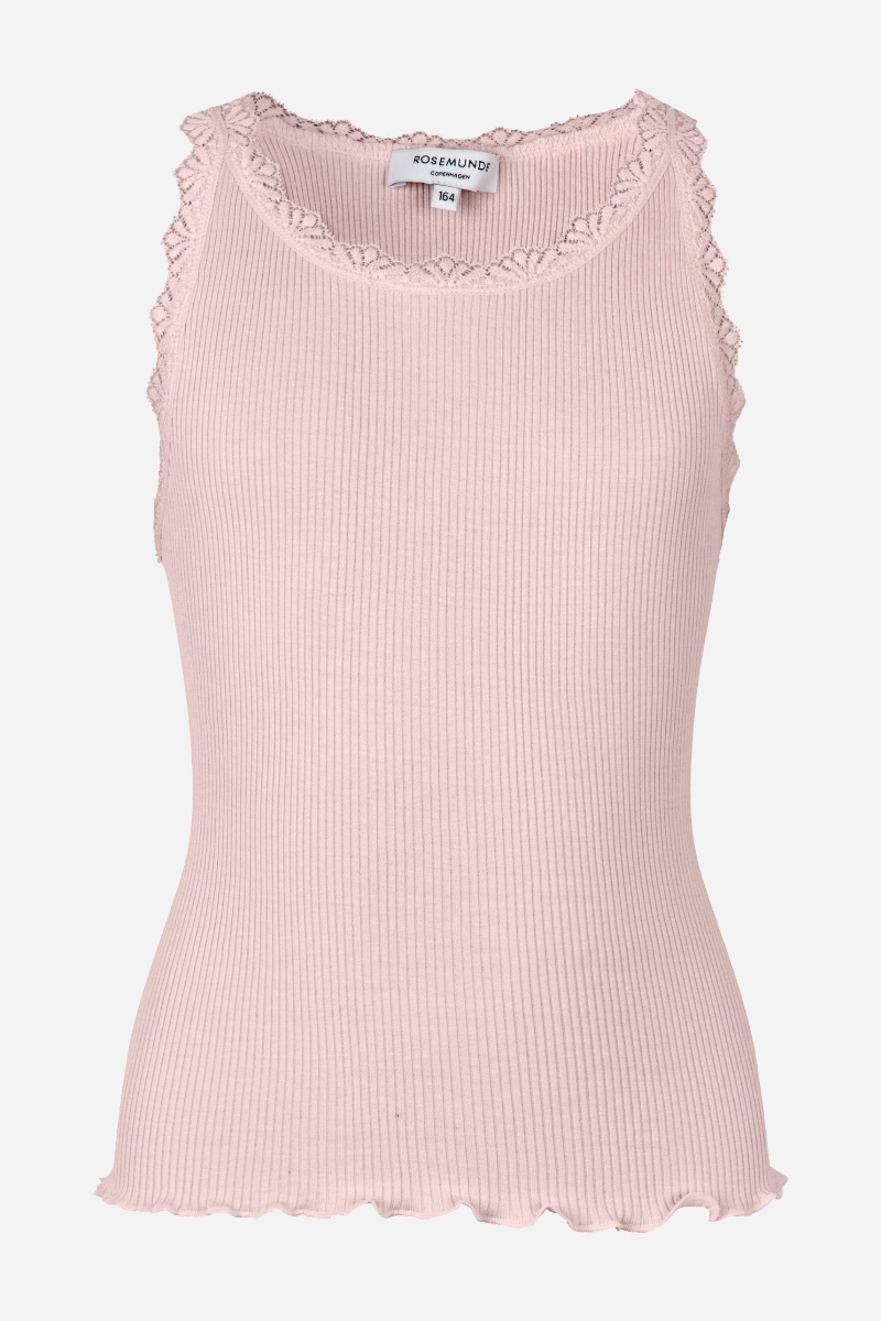 Rosemunde Silk Top med spets - Lotus Pink