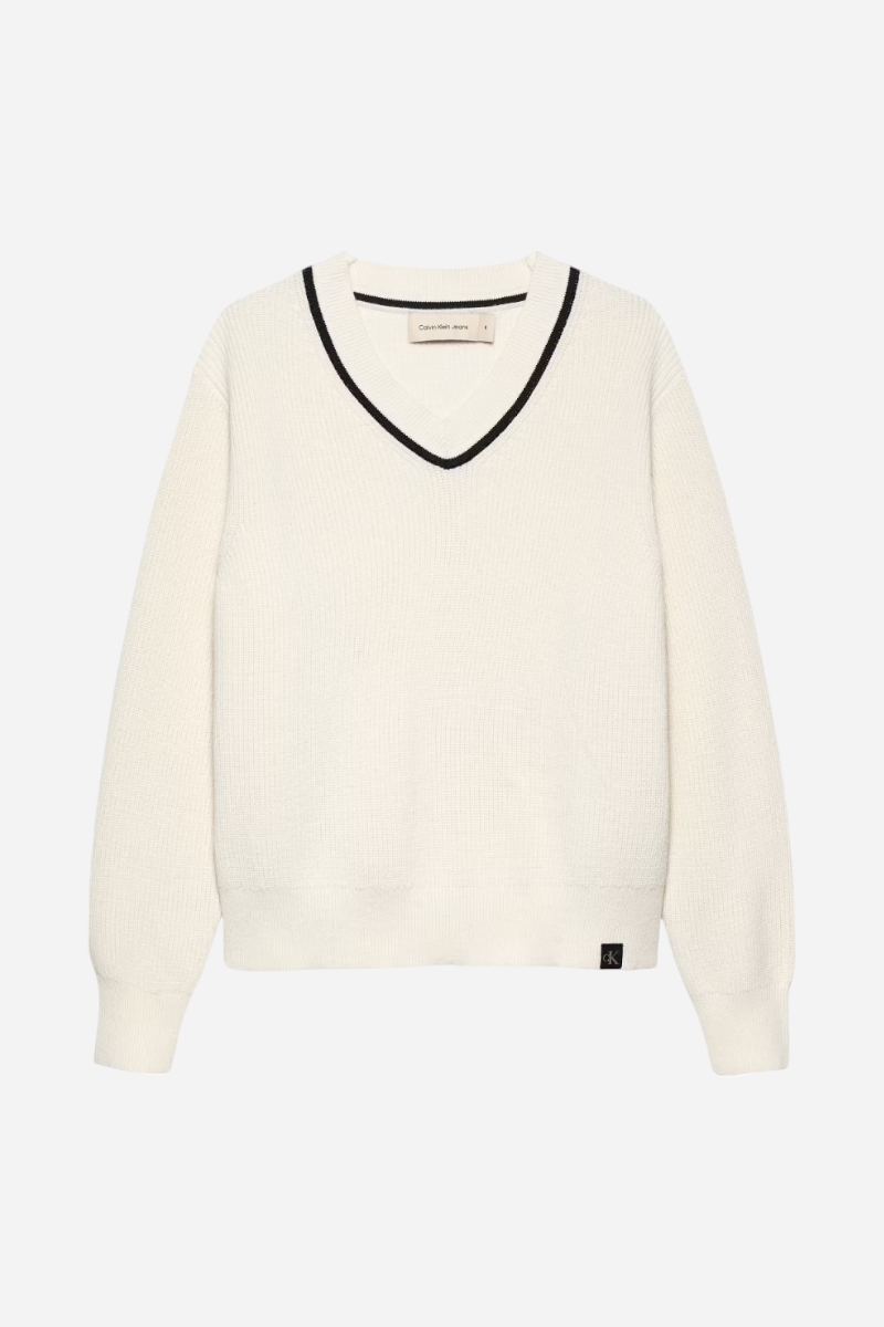 Calvin Klein Chunky Sweater med V-ringad - Ivory